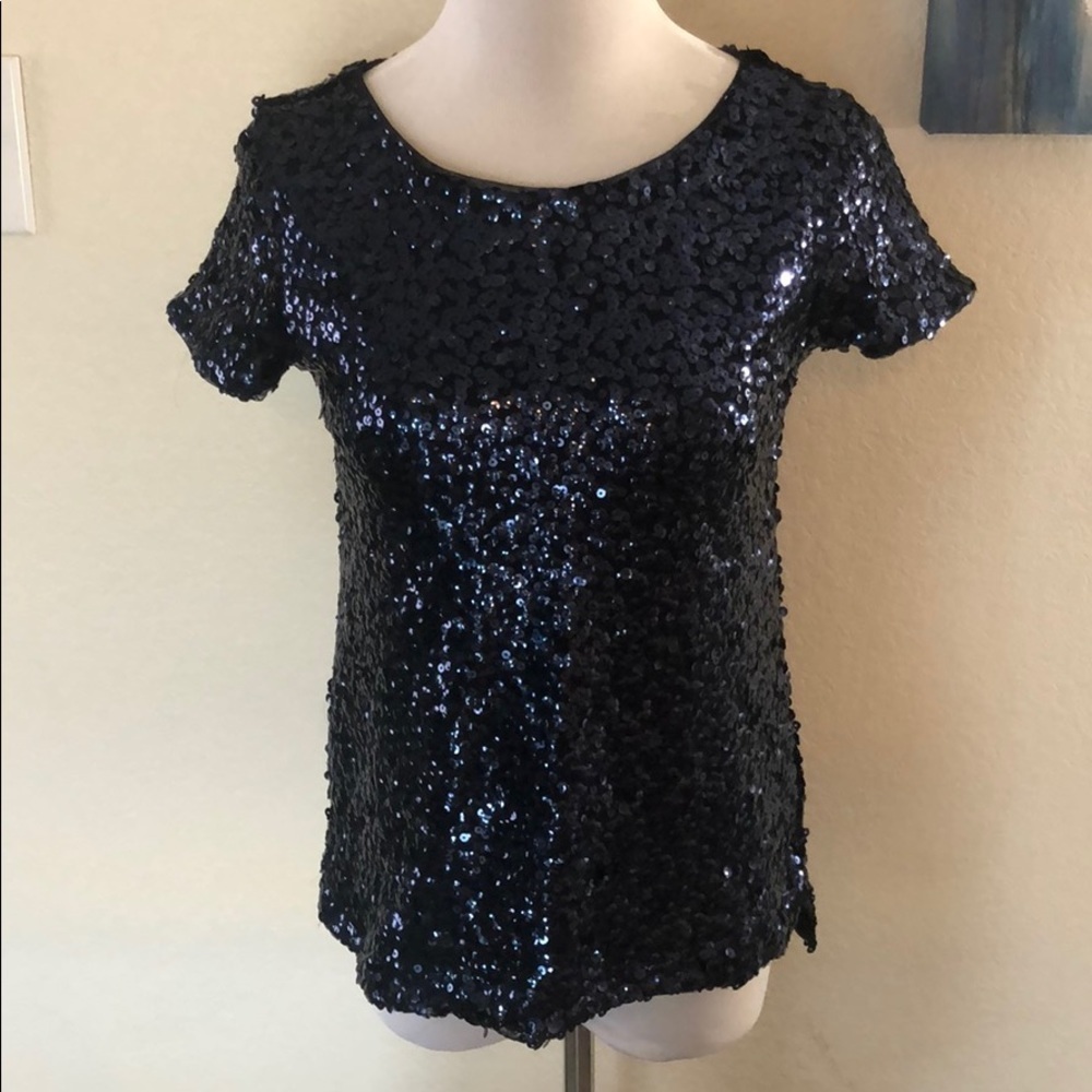 WHBM Navy Sequin Top